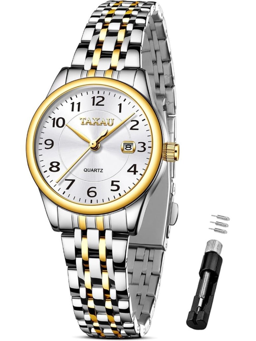 Women's Gold Silver Waterproof Stylish Analog Quartz Stainless Steel Band Watch